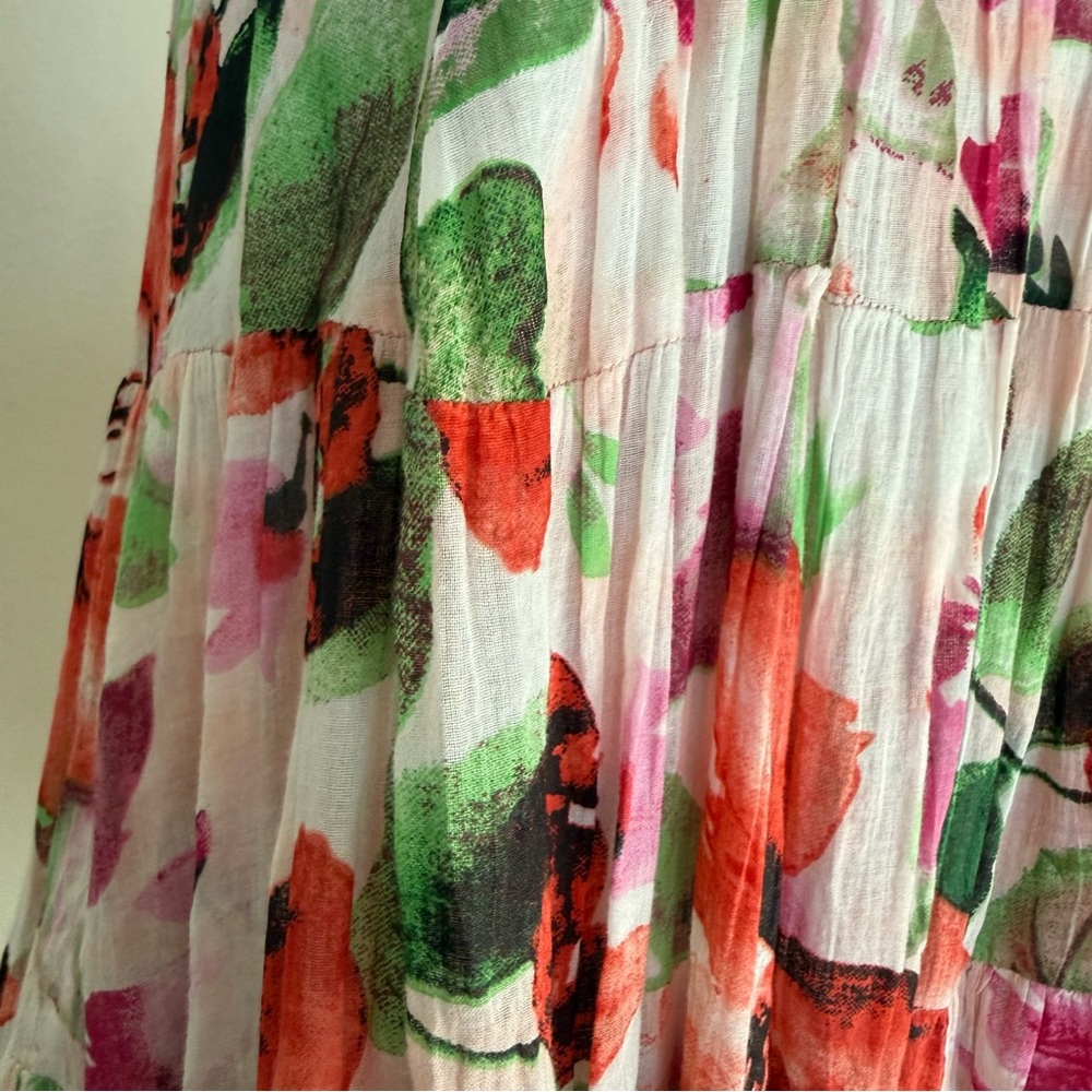 Embellished Floral Tiered Mini Dress - Pink & Green - Picture 8 of 14